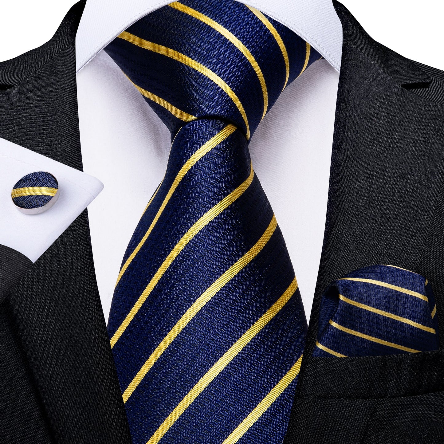 Men Tie Black Gold Paisley Quality Wedding Tie For Men Hanky Cufflink Silk Tie Set DiBanGu Novelty Design Business Party MJ-7313