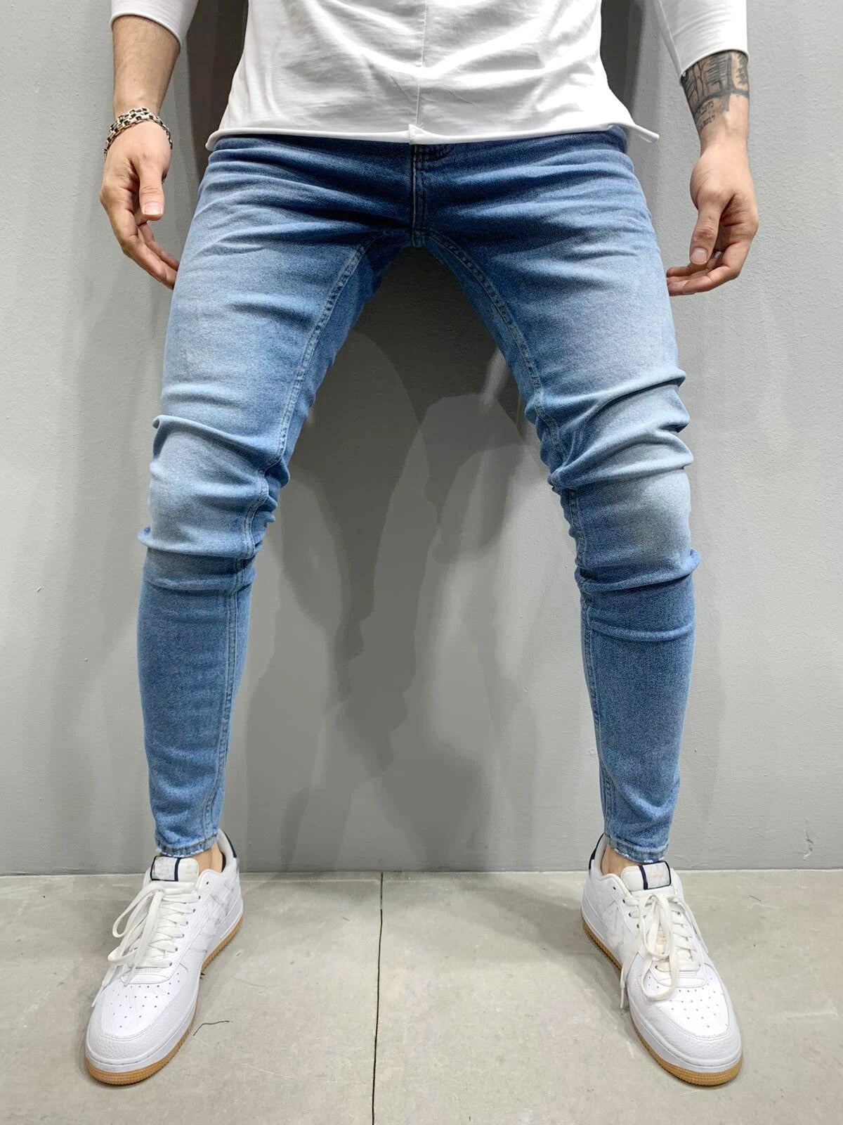 Mens Skinny Blue jeans Popular Scratch Slim Denim Pants Pencil Pants Autumn Street hip-hop denim trousers fashion Men's clothing
