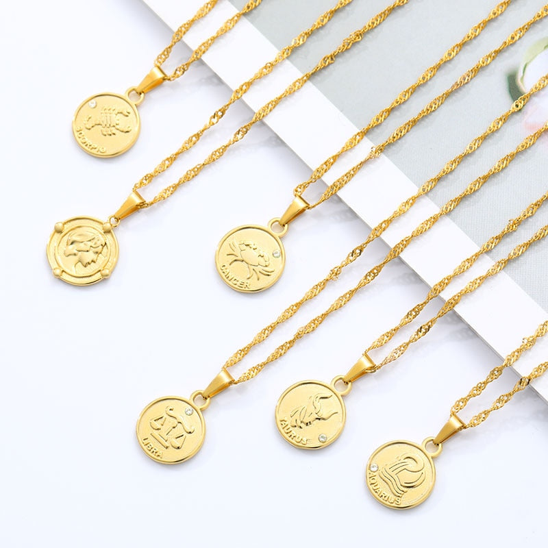 zodiac necklaces for women coin necklace Aries Leo Collier signe astrologique