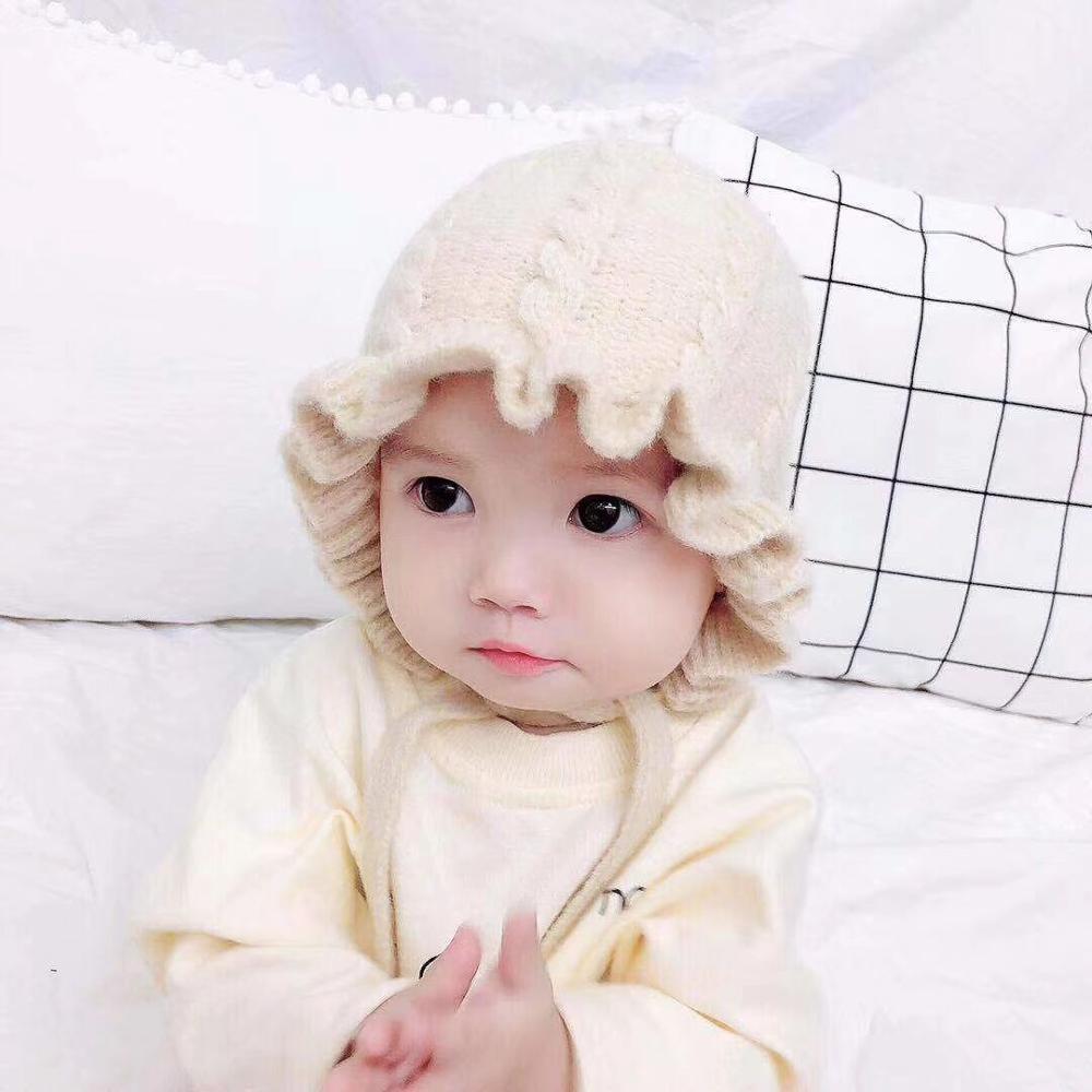 Winter Baby Girls Toddler Solid Print Hats With Ruffle Design Casual Caps Headwear New