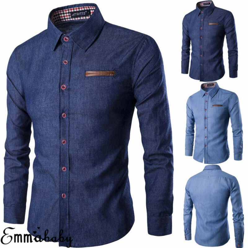 New Men's Casual Slim Fit Stylish Wash Denim Long Sleeves Jeans T Shirts Smart Casual Fashion Men Clothes M-XXXL
