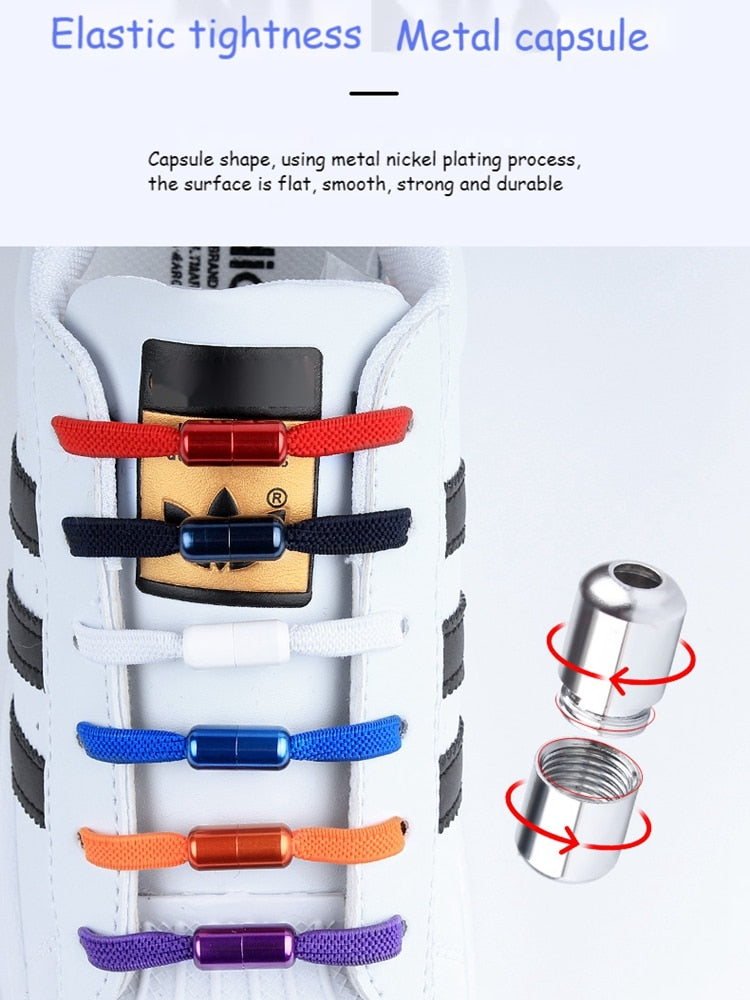2021 New Elastic No Tie Shoe laces Flat Shoelaces For Kids and Adult Sneakers Shoelace Quick Lazy Metal Lock Laces Shoe Strings