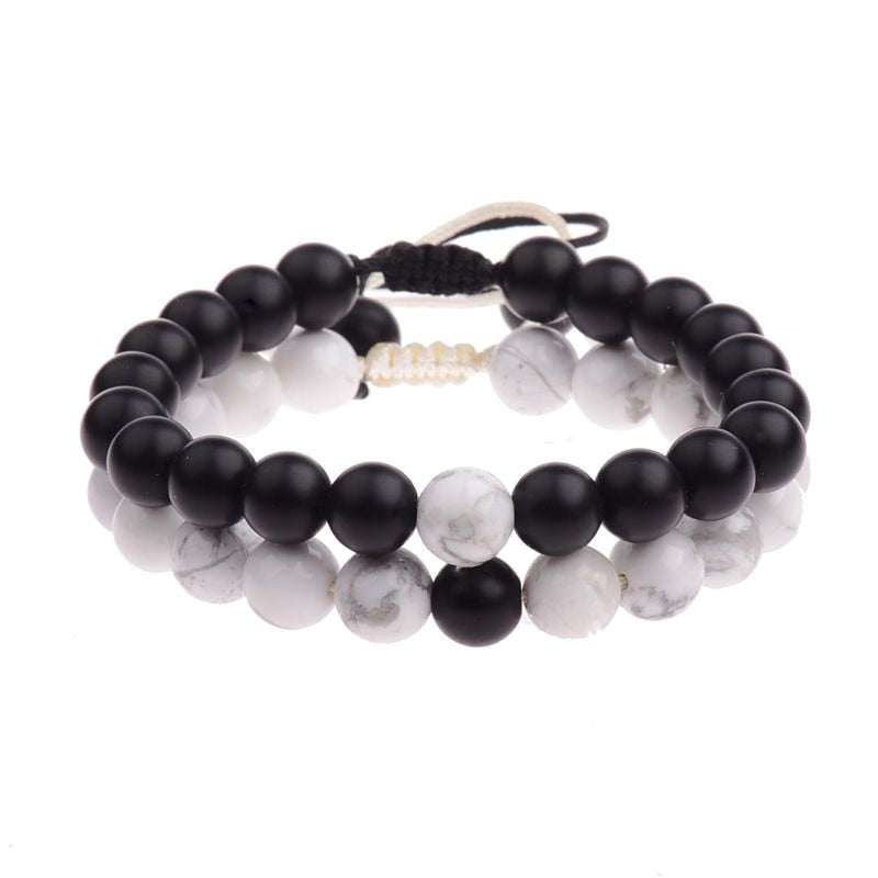 2PCS/Set Distance Bracelet For Women Men Blue&Black Stone Yoga Energy Beaded Couple Bracelets