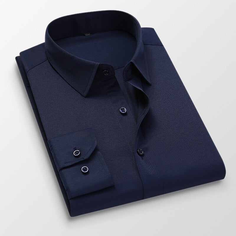 40kg-130kg Men's Casual Long Sleeve Shirt Work Business White Black Slim Fit Shirt For Men