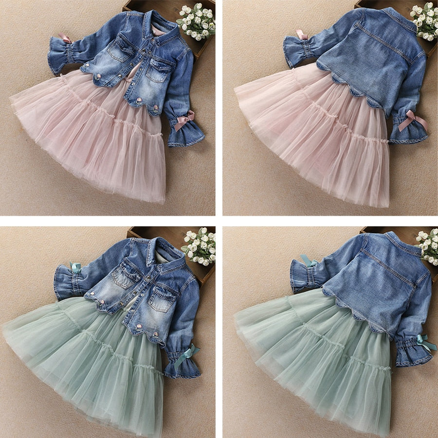 IYEAL Newest Spring Autumn Baby Girls Clothes Sets Denim Jacket+TUTU Dress 2 PCS Kids Suits Infant Children Clothing Set