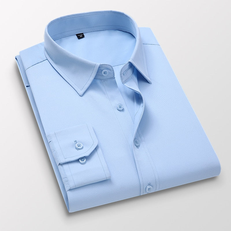 40kg-130kg Men's Casual Long Sleeve Shirt Work Business White Black Slim Fit Shirt For Men