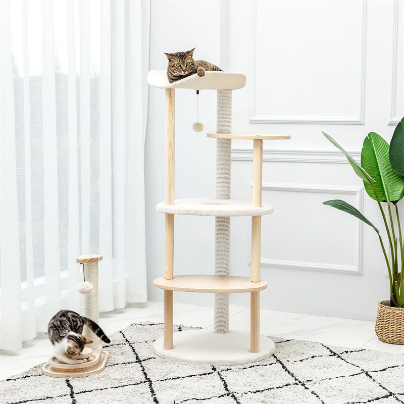 Luxury Cat Tree Large Climbing Frame Multi-Layer Scratching Post Resistant Sisal Cat Tree with Hanging Ball Kittern Playground