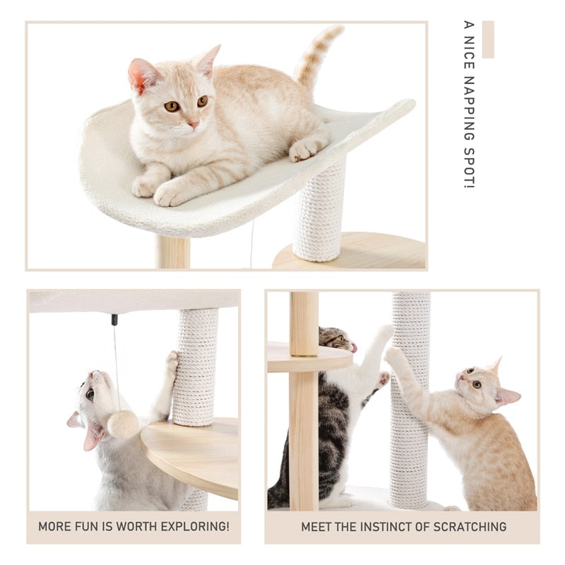 Luxury Cat Tree Large Climbing Frame Multi-Layer Scratching Post Resistant Sisal Cat Tree with Hanging Ball Kittern Playground