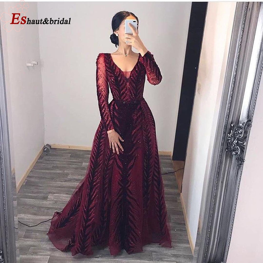 Elegant Mermaid Evening Night Dress for Women 2023 V-Neck Long Sleeves Mega Mart Center Elegant Mermaid Evening Night Dress for Women 2023 V-Neck Long Sleeves Mega Mart Center