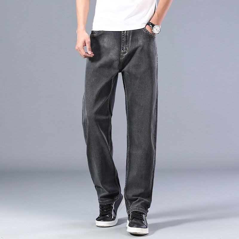 6 Colors Spring Summer Men's Thin Straight-leg Loose Jeans Classic Style Advanced Stretch Baggy Pants