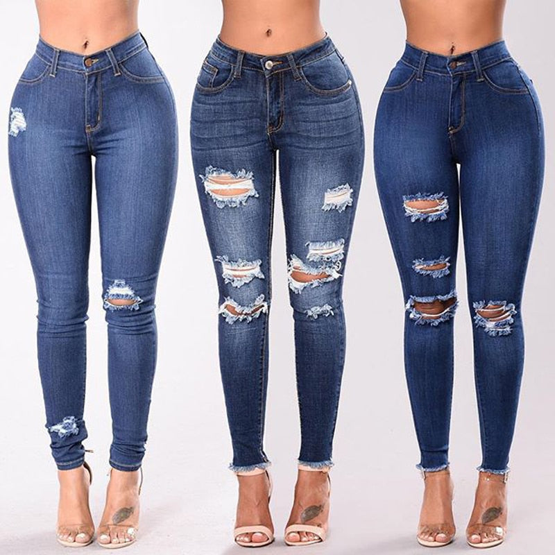 2020 Women Jeans Newest Hot Stretch Skinny Ripped Hole Denim Female Slim High Waist