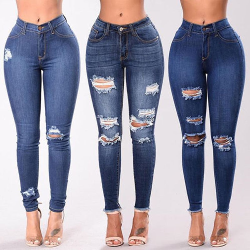 2020 Women Jeans Newest Hot Stretch Skinny Ripped Hole Denim Female Slim High Waist
