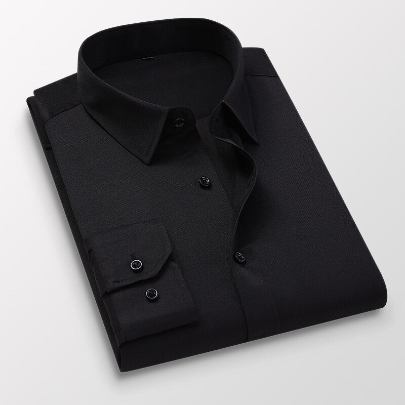40kg-130kg Men's Casual Long Sleeve Shirt Work Business White Black Slim Fit Shirt For Men