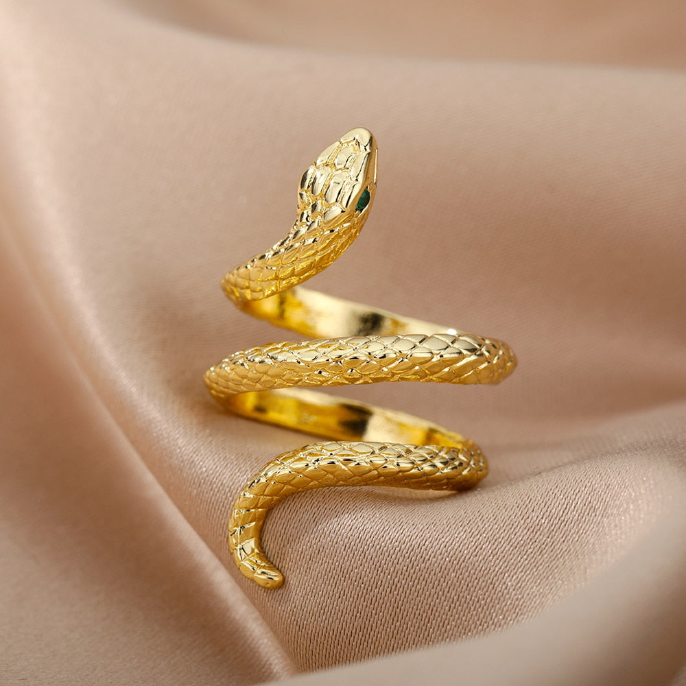 Snake Rings For Women Men Punk Hip Hop Open Adjustable Gold Plated Ring Stainless Steel Zircon Aesthetic Jewelry anillos Homme