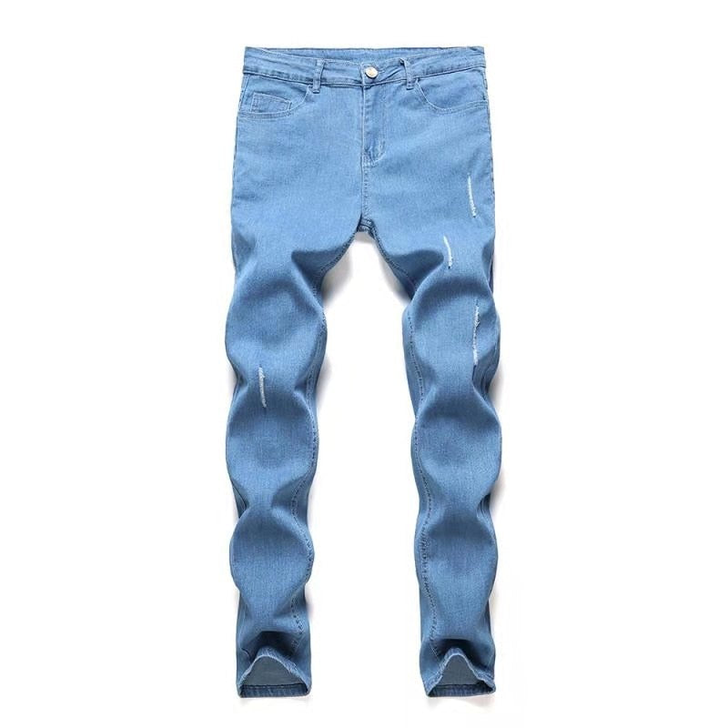 Mens Skinny Blue jeans Popular Scratch Slim Denim Pants Pencil Pants Autumn Street hip-hop denim trousers fashion Men's clothing
