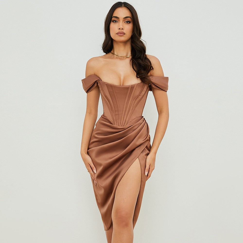 summer evening dresses 2021 2021 Summer Dress Raglan Sleeve Slit Dress Slim Fit Formal Dress L / Gray