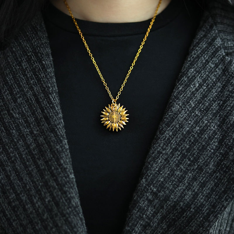 You Are My Sunshine Open Locket Sunflower Pendant Necklace Boho Jewelry Best Friendship Gifts