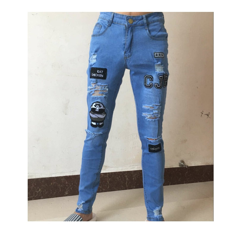 Hirigin 2019 Jeans Men Fear Of Gold Skinny Jeans Fashion Biker Steetwear Distressed Ripped Denim Pencil Style Slim Mens Clothes