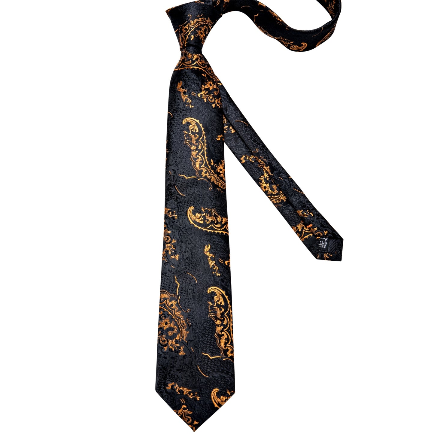 Men Tie Black Gold Paisley Quality Wedding Tie For Men Hanky Cufflink Silk Tie Set DiBanGu Novelty Design Business Party MJ-7313