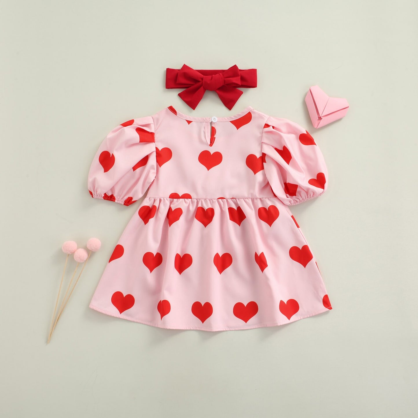 Lioraitiin 1-5Years Toddler Baby Girl 2Pcs Valentine's Day Dress Autumn Long Sleeve Heart Printed O-Neck Cute Pink Outfit