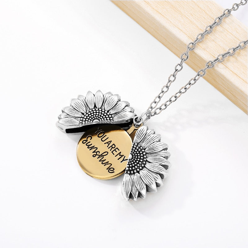 You Are My Sunshine Open Locket Sunflower Pendant Necklace Boho Jewelry Best Friendship Gifts