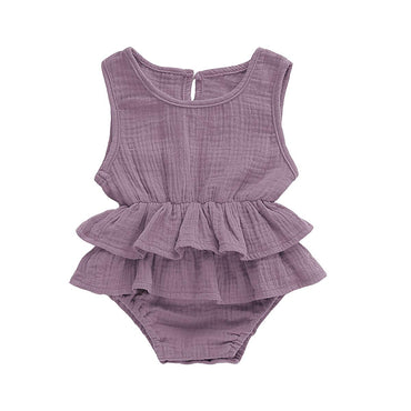 US Stock Cute Newborn Kid Baby Girl Clothes Sleeveless Bodysuit Dress Cotton&Linen 1PC Outfit