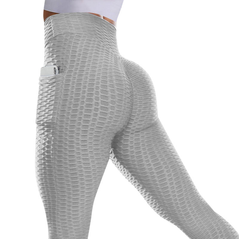 High Waist Leggings With Pocket Women Fitness Scrunch Butt Lifting Grid Leggings Booty Push Up Seamless Leggins Stretch Panties