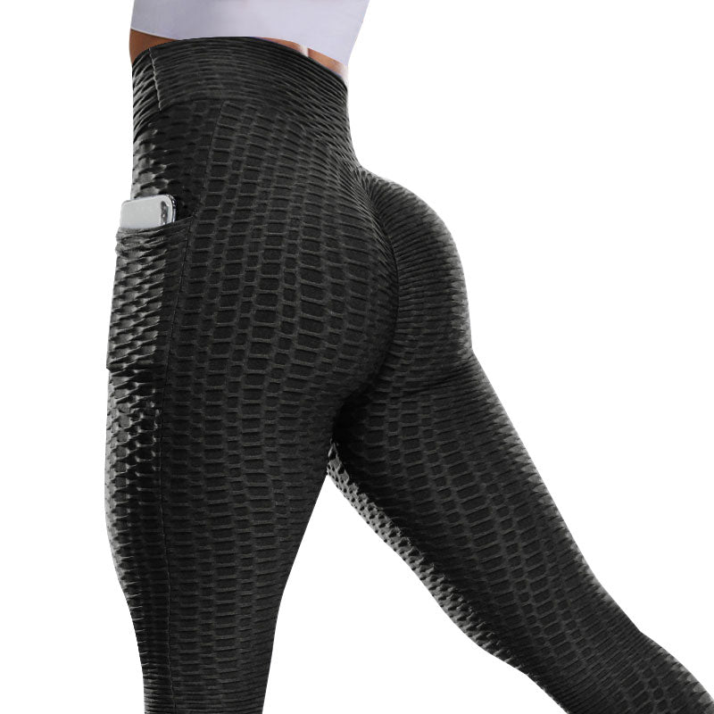 High Waist Leggings With Pocket Women Fitness Scrunch Butt Lifting Grid Leggings Booty Push Up Seamless Leggins Stretch Panties