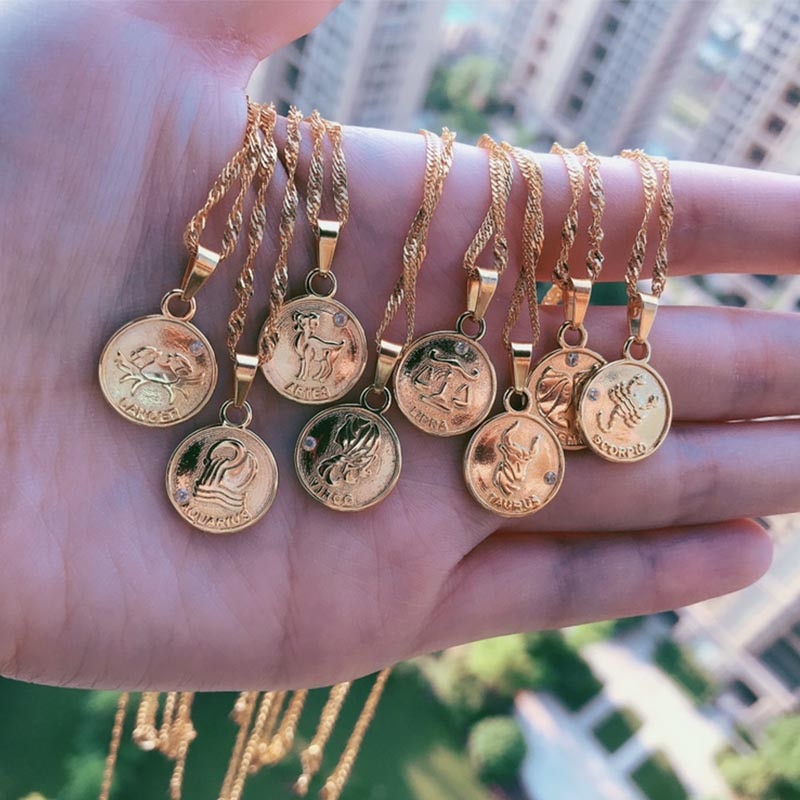 zodiac necklaces for women coin necklace Aries Leo Collier signe astrologique