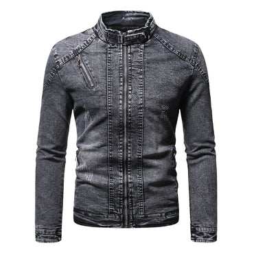Denim Jacket Men Moto Biker Jean Jacket Autumn Winter Fashion Solid Plus Velvet Stand Collar Mens Denim Jacket Casual Coat Men