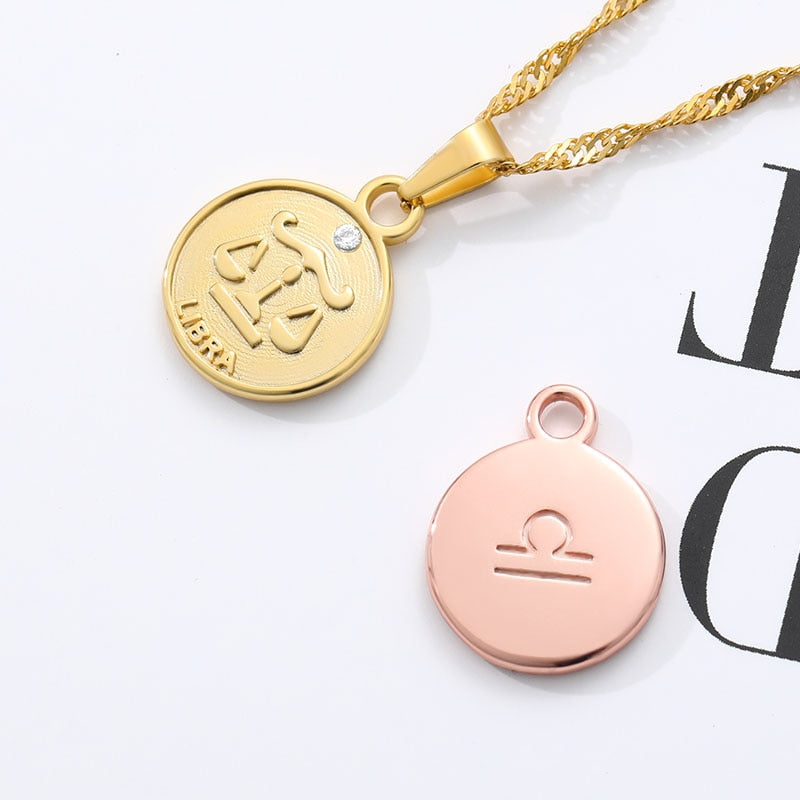zodiac necklaces for women coin necklace Aries Leo Collier signe astrologique