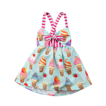lioraitiin New Fashion Print Ice-cream Kids Baby Girls Dress Party Princess Backless Strap Dress Sundress Clothes
