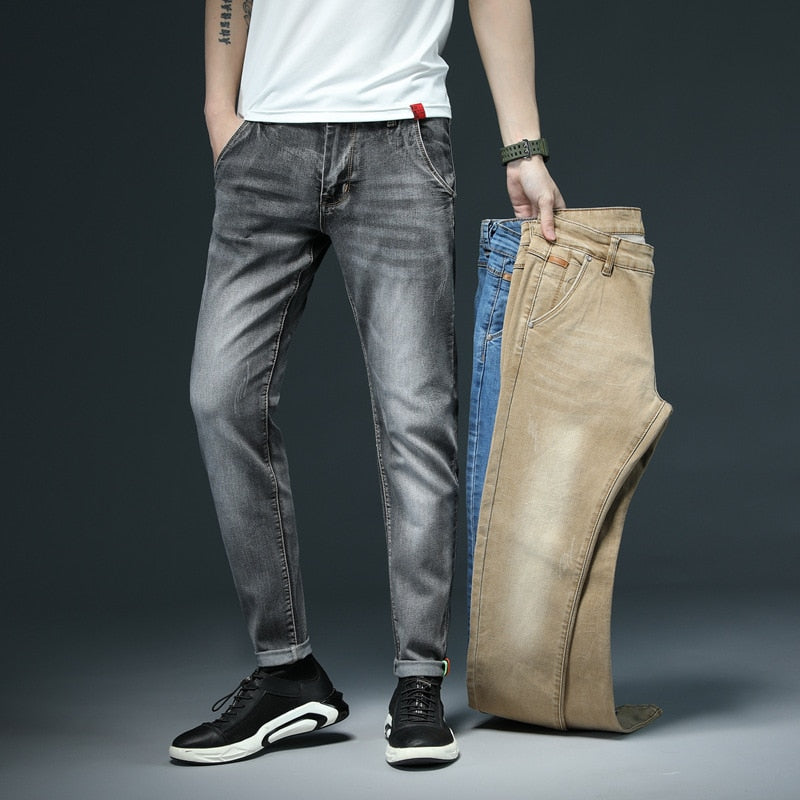 2022 New Men's Skinny White Jeans Fashion Casual Elastic Cotton Slim Denim Pants