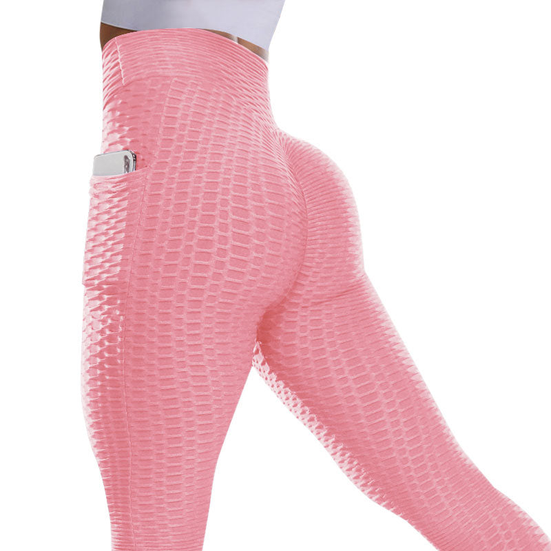 High Waist Leggings With Pocket Women Fitness Scrunch Butt Lifting Grid Leggings Booty Push Up Seamless Leggins Stretch Panties