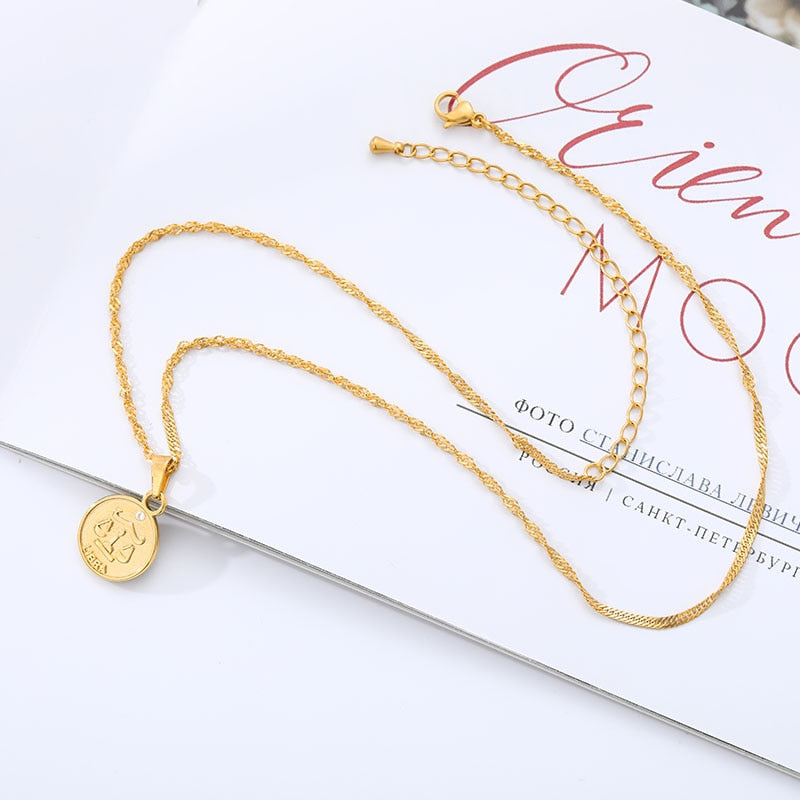 zodiac necklaces for women coin necklace Aries Leo Collier signe astrologique