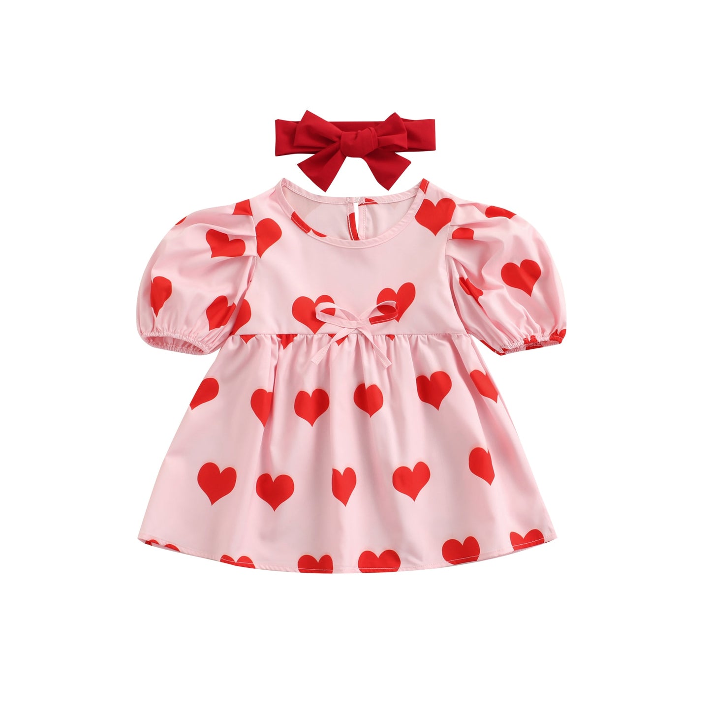 Lioraitiin 1-5Years Toddler Baby Girl 2Pcs Valentine's Day Dress Autumn Long Sleeve Heart Printed O-Neck Cute Pink Outfit