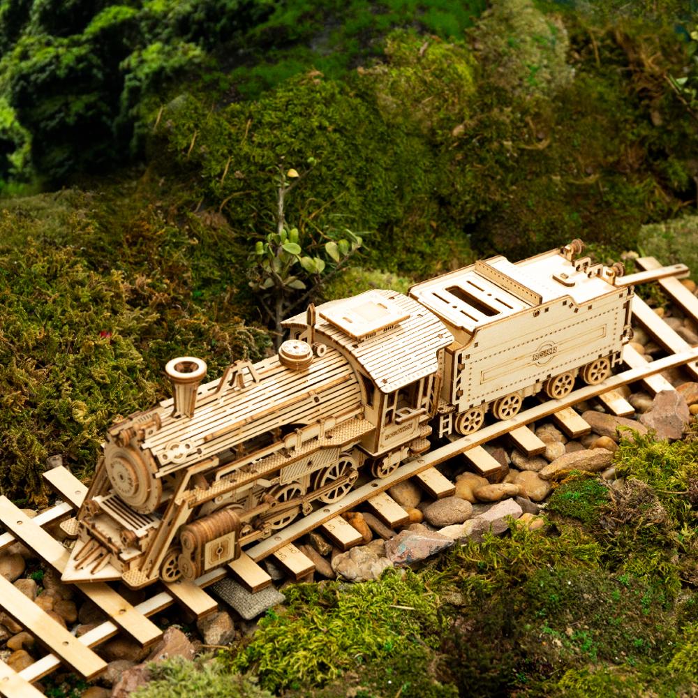 Robotime Rokr Wooden Mechanical Train 3D  Puzzle Car Toy Assembly Locomotive Model Building Kits for Children Kids Birthday Gift