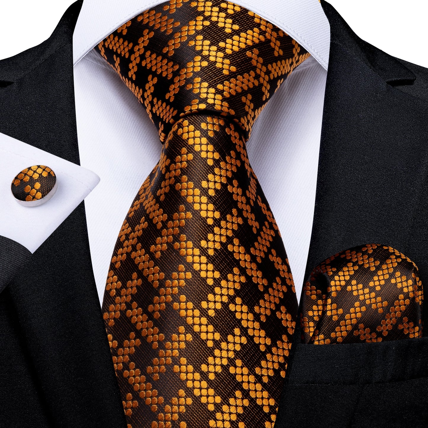Men Tie Black Gold Paisley Quality Wedding Tie For Men Hanky Cufflink Silk Tie Set DiBanGu Novelty Design Business Party MJ-7313