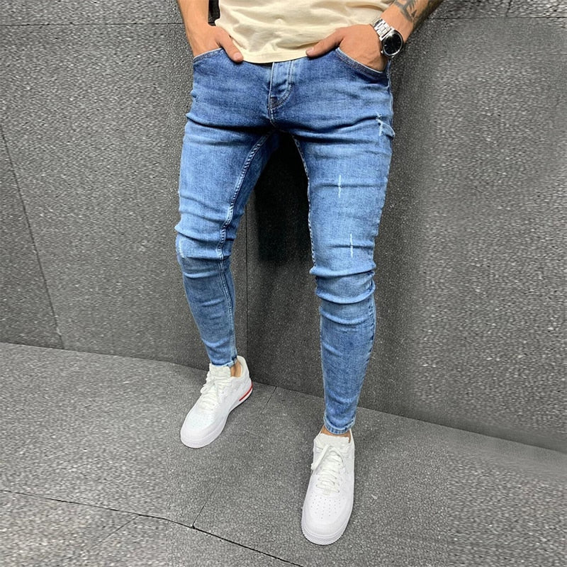 Mens Skinny Blue jeans Popular Scratch Slim Denim Pants Pencil Pants Autumn Street hip-hop denim trousers fashion Men's clothing