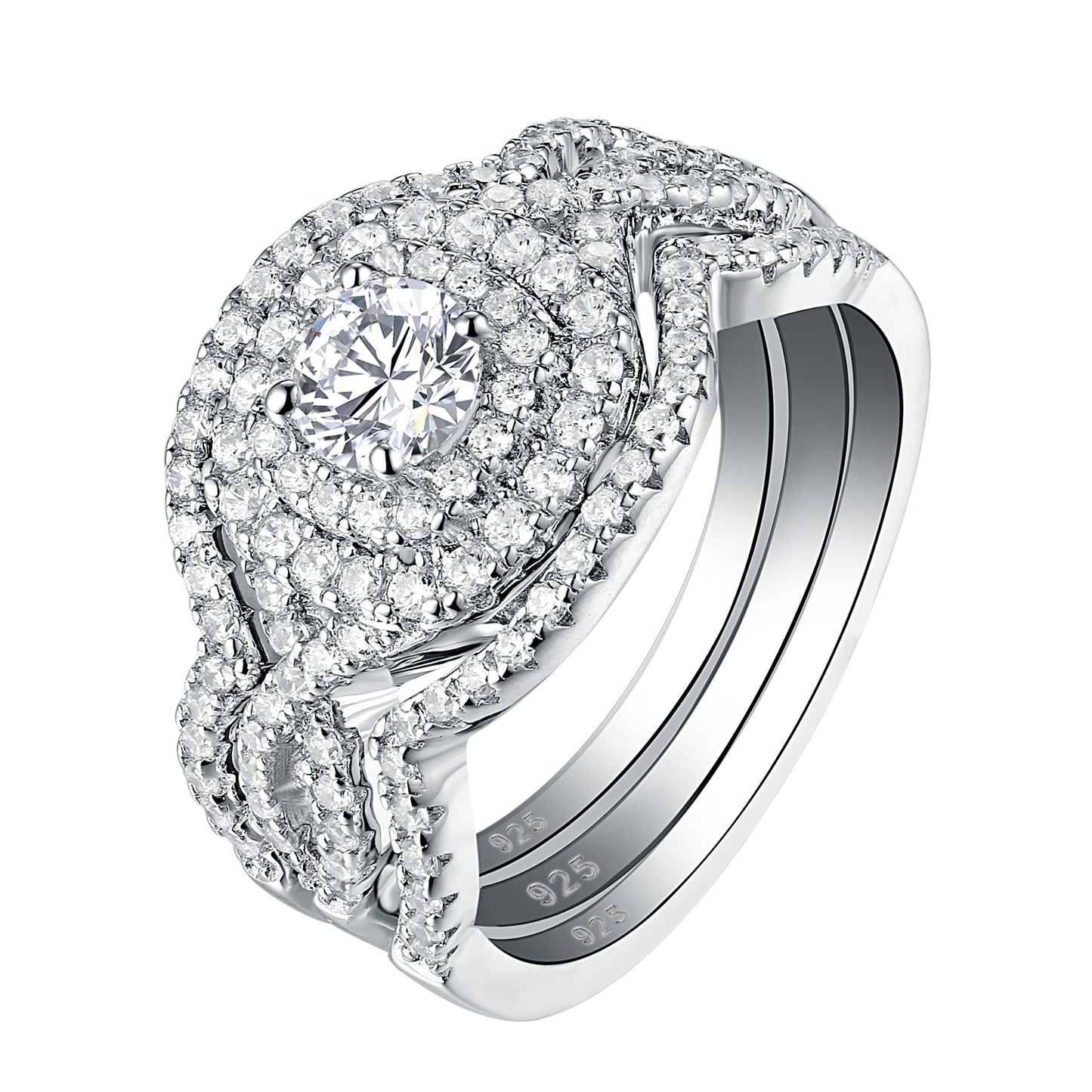 Newshe 3Pcs Classic Wedding Rings Set for Women 925 Sterling Silver Bridal Engagement Ring Simulated Diamond CZ Luxury Jewelry