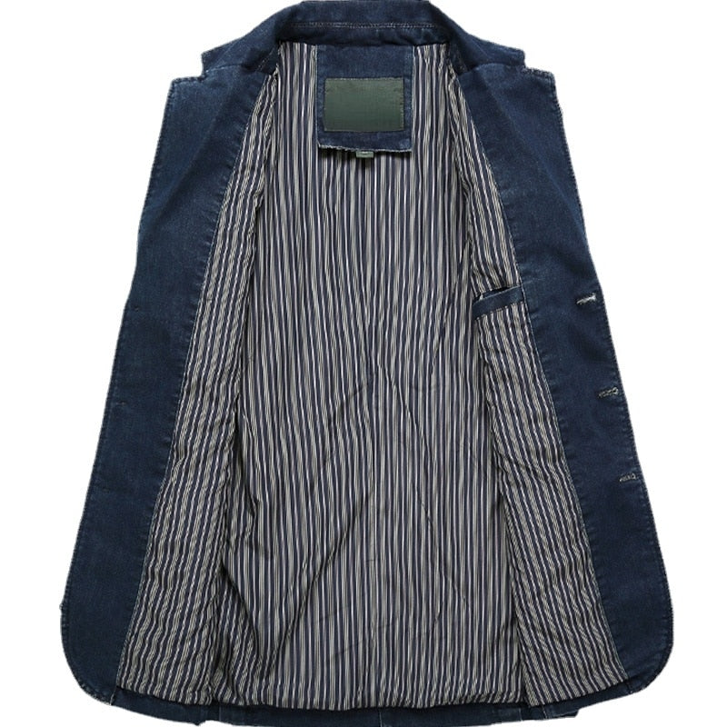 Blazers Jacket Men Casual Denim Slim Pocket Splicing Coat Turn-down Collar Blazers Jacket