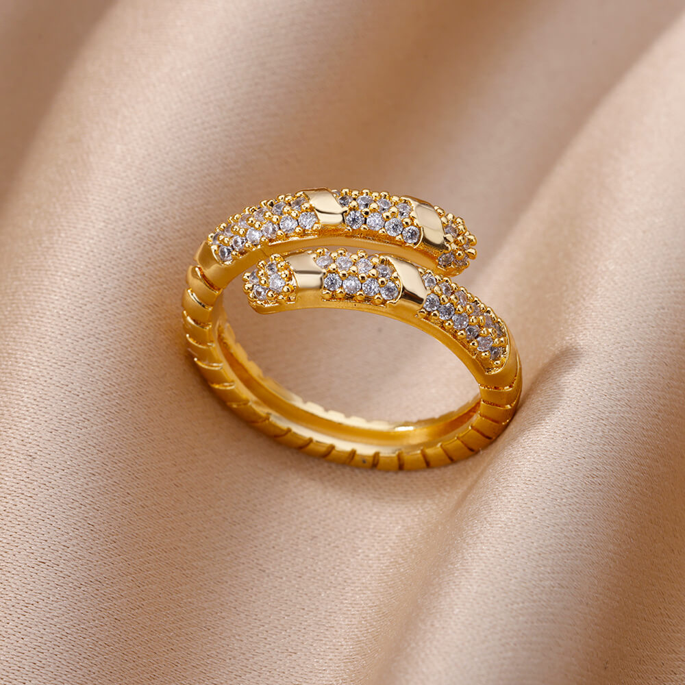 Snake Rings For Women Men Punk Hip Hop Open Adjustable Gold Plated Ring Stainless Steel Zircon Aesthetic Jewelry anillos Homme