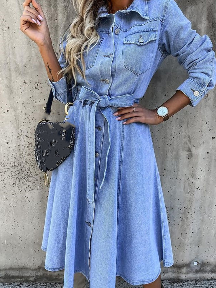 Vintage Denim Mini Dress Women Long Sleeve Turn Down Collar Button Tie Mega Mart Center Vintage Denim Mini Dress Women Long Sleeve Turn Down Collar Button Tie Mega Mart Center