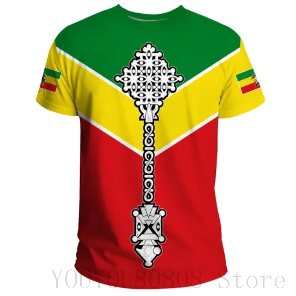 Summer New Tigray Active Flag Country Flag 3D Printing High Quality T-Shirt Summer Round Neck Men's Ladies Loose Casual T-Shirt