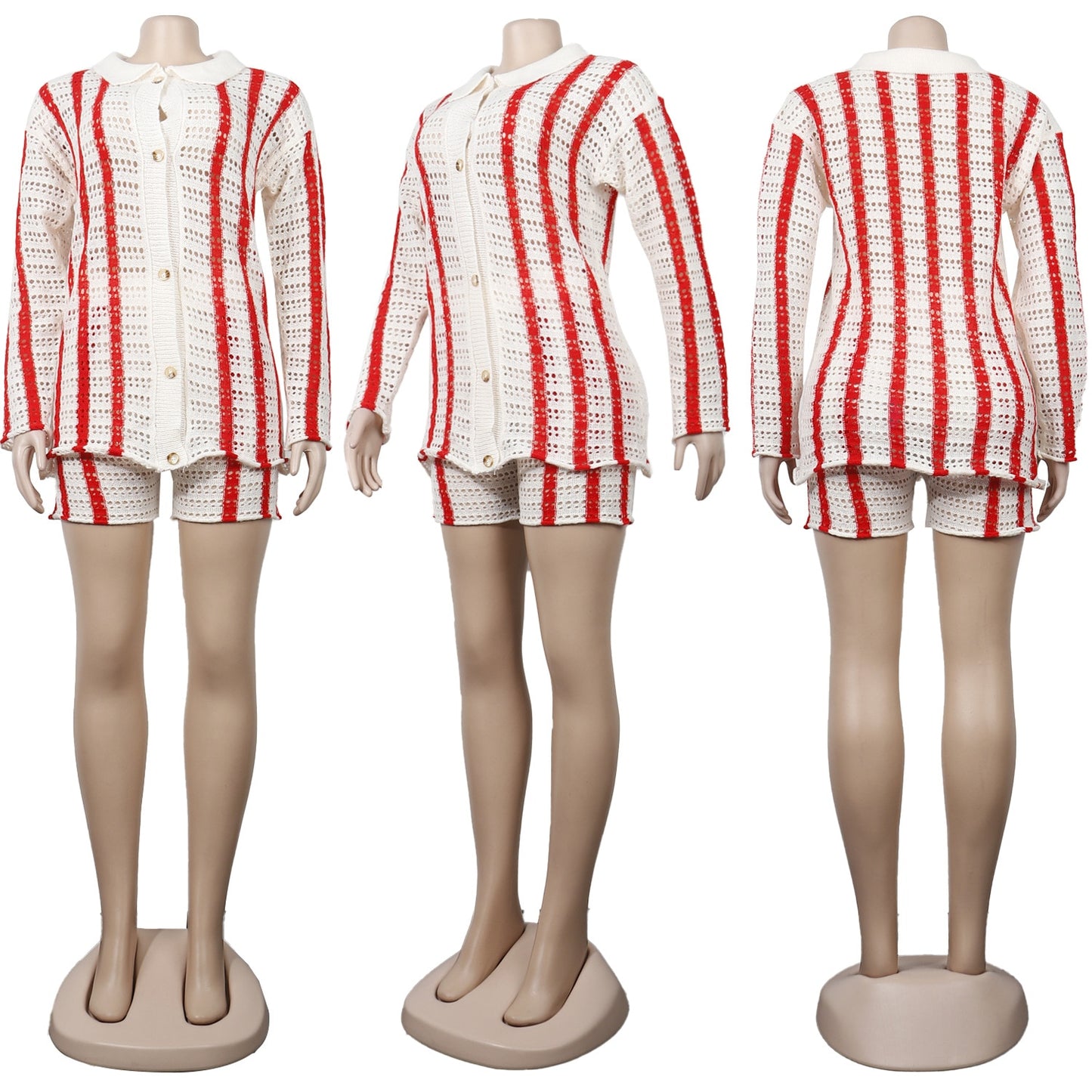 Casual Women Striped Sweater Two Piece Set Cardigan Coat + Pants Slim Bodycon Streetwear Clothes For Women Outfit