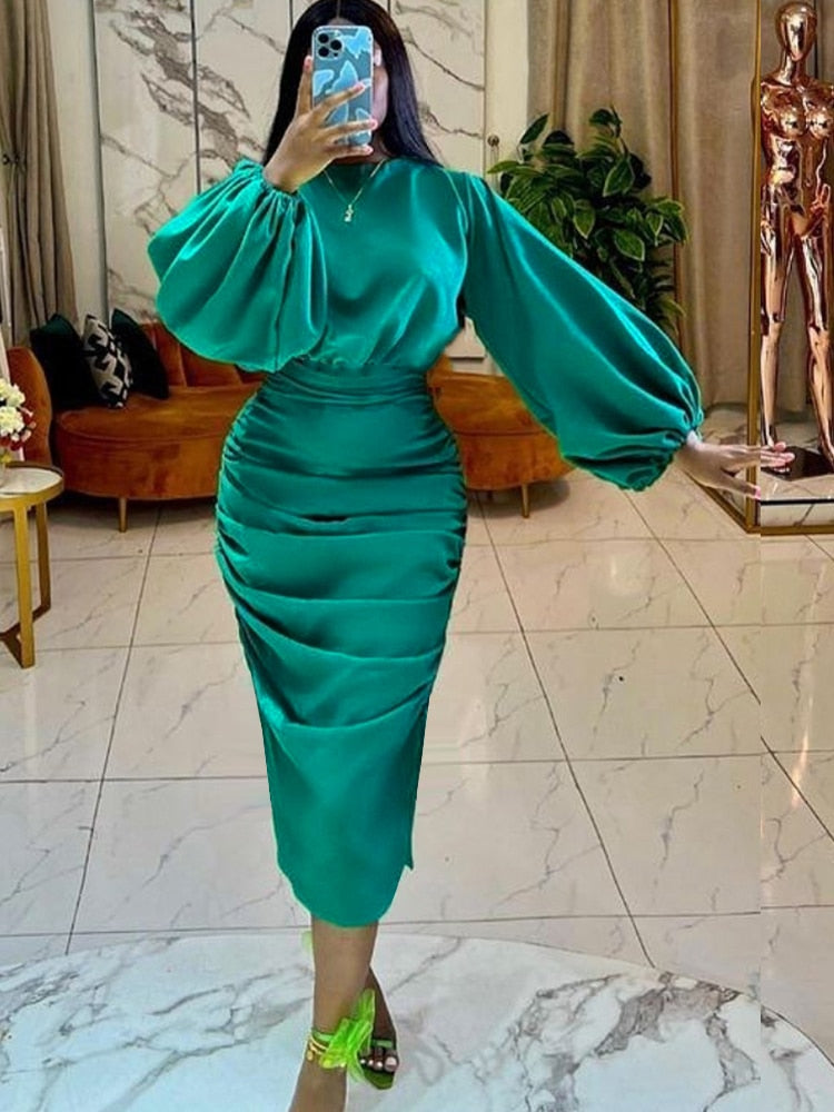 Long Sleeve Green Dresses Bodycon Elastic Satin Smocked Midi Dress Ele Mega Mart Center Long Sleeve Green Dresses Bodycon Elastic Satin Smocked Midi Dress Ele Mega Mart Center