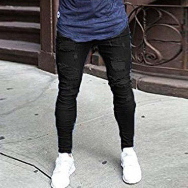 Pants Men Jeans Skinny Hip Hop Sky Blue Jeans Mens Stretchy Ripped Slim Fit Denim Destroyed Hole High Quality Jean Streetwear
