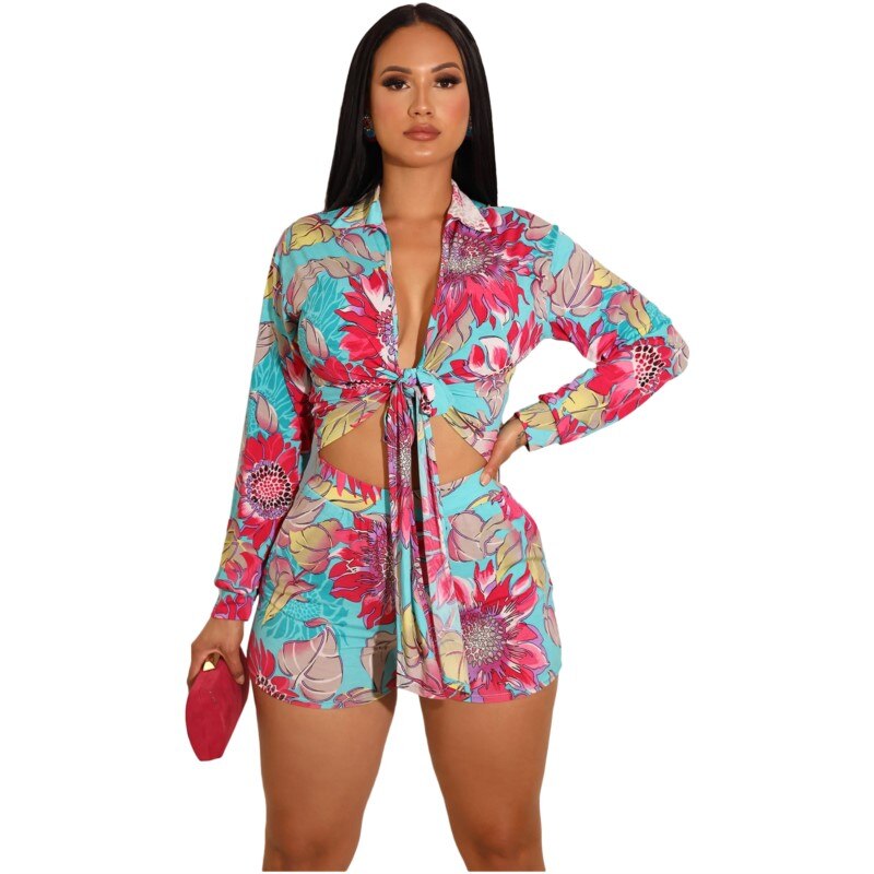 2 Piece Set Printed African Clothes Long Sleeve Tops
