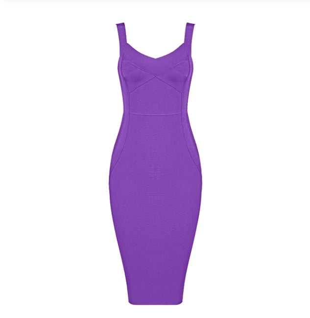 High Quality Pink Green Red Bodycon Knee Length Rayon Bandage Dress Evening Party Dress Vestidos
