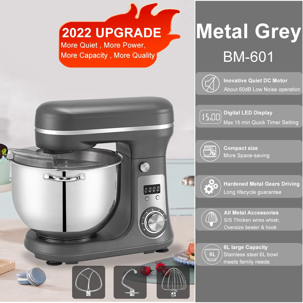 BioloMix 6L/5L Mixer Planetary 6-speed Kitchen Food Blender Stainless Steel Bowl Cake Mixer Egg Whisk